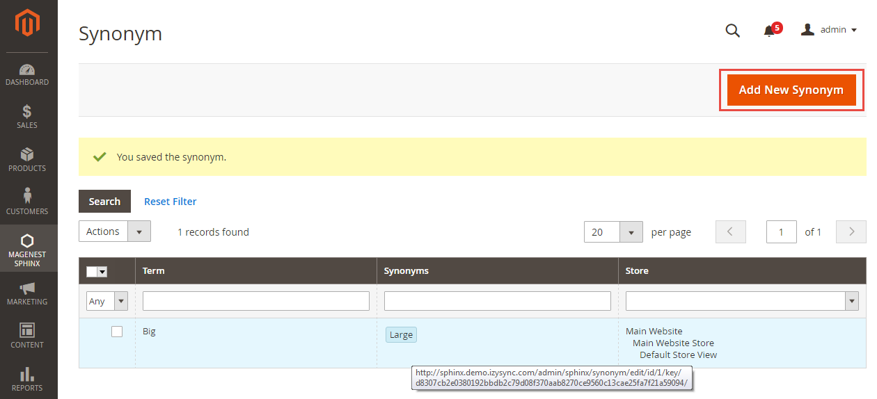 2 Sphinx Search User Guides Doentation Magenest Confluence Then A New Term Page Will Be Shown Which Allows Admins To Add Manually Word With Its Corresponding Synonyms According The Owner S Wish