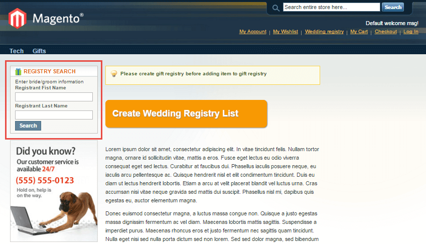Documentation > Magento Gift Registry > 12.png (registry search) Magento gift registry extension