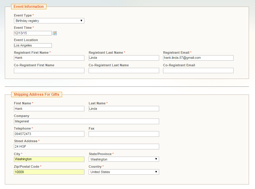 Magento gift registry module