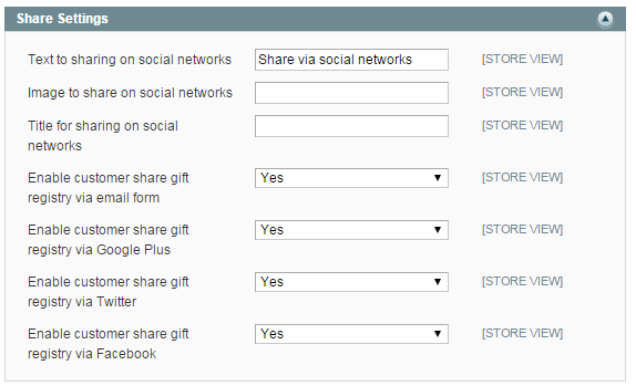 Documentation > Magento Gift Registry > 5.png (share setting) Magento gift registry extension