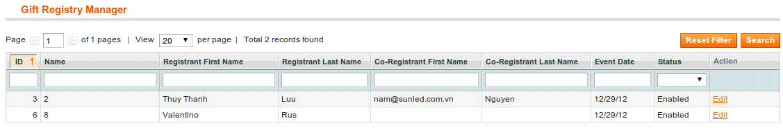 Magento gift registry extension