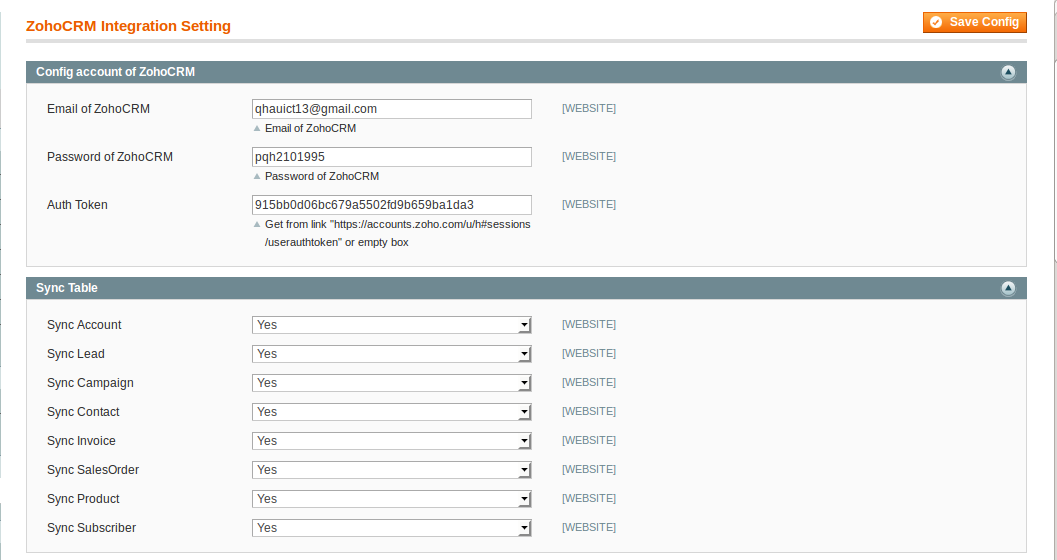 Magento Zoho synchronize