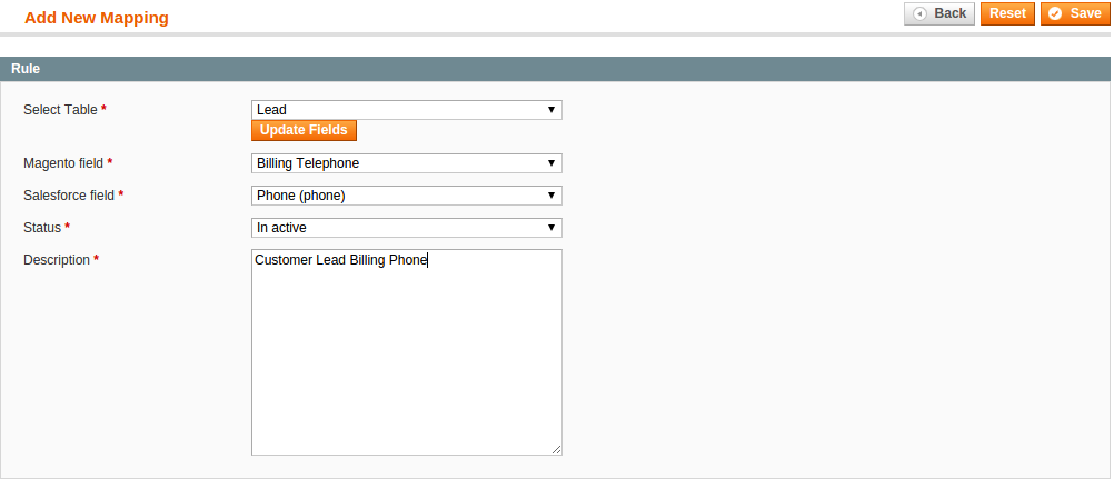 Documentation > 2. Magento Salesforce CRM Integration User Guides > 12.png (add new mapping) Magento salesforce synchronization software