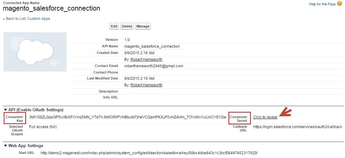 Documentation > 2. Magento Salesforce CRM Integration User Guides > 6.png (consumer key and secret) Magento salesforce CRM connection