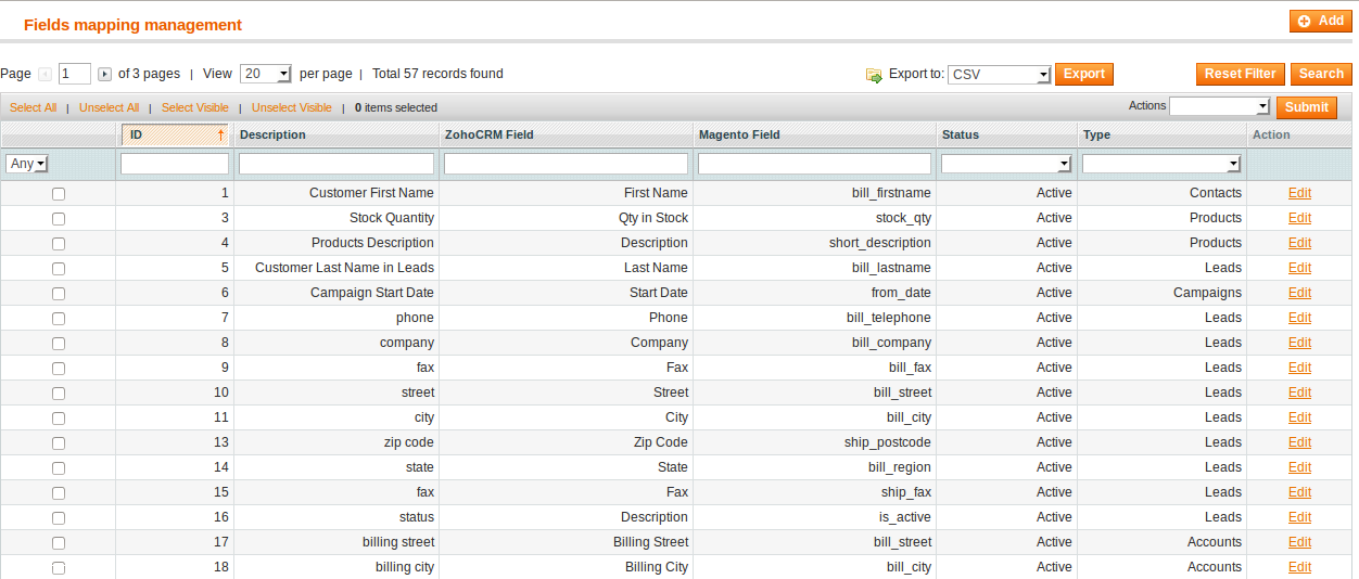 Documentation > 2. Magento Zoho CRM Integration User Guides > 7.png (field mapping) Magento Zoho CRM solution