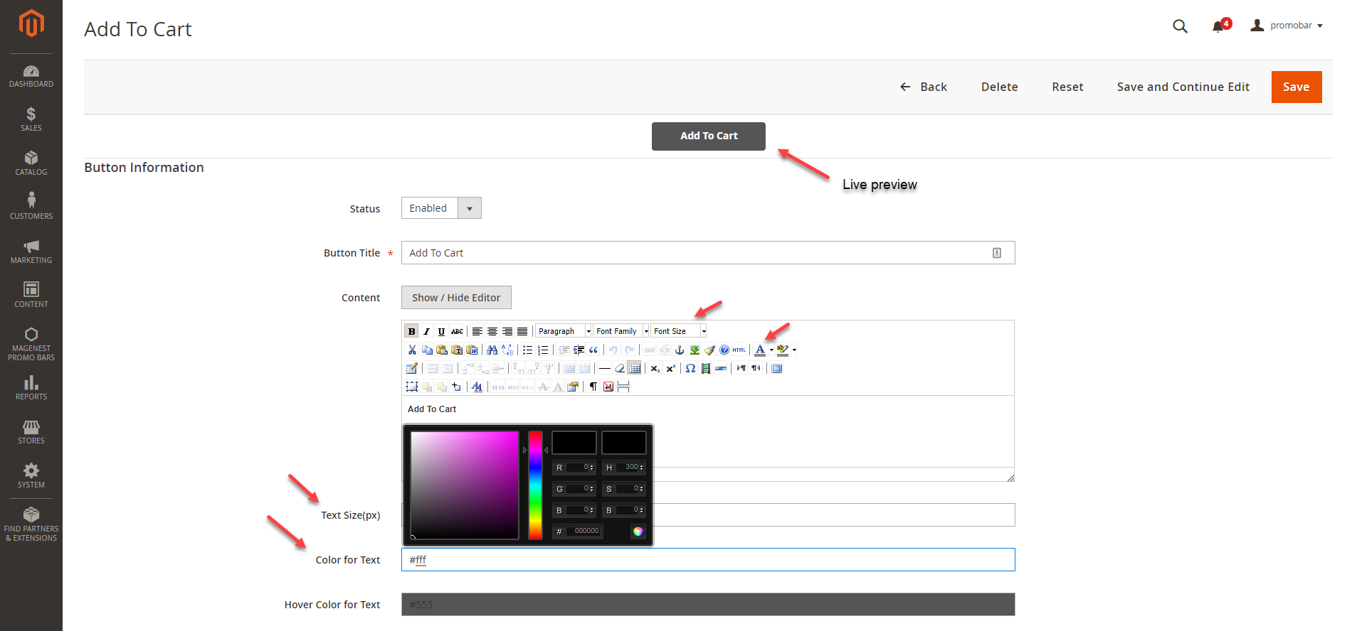 Documentation > Promo Bar Integration for Magento 2 > Button-text.png