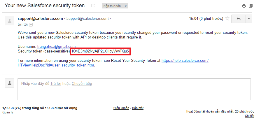 security token email salesforce